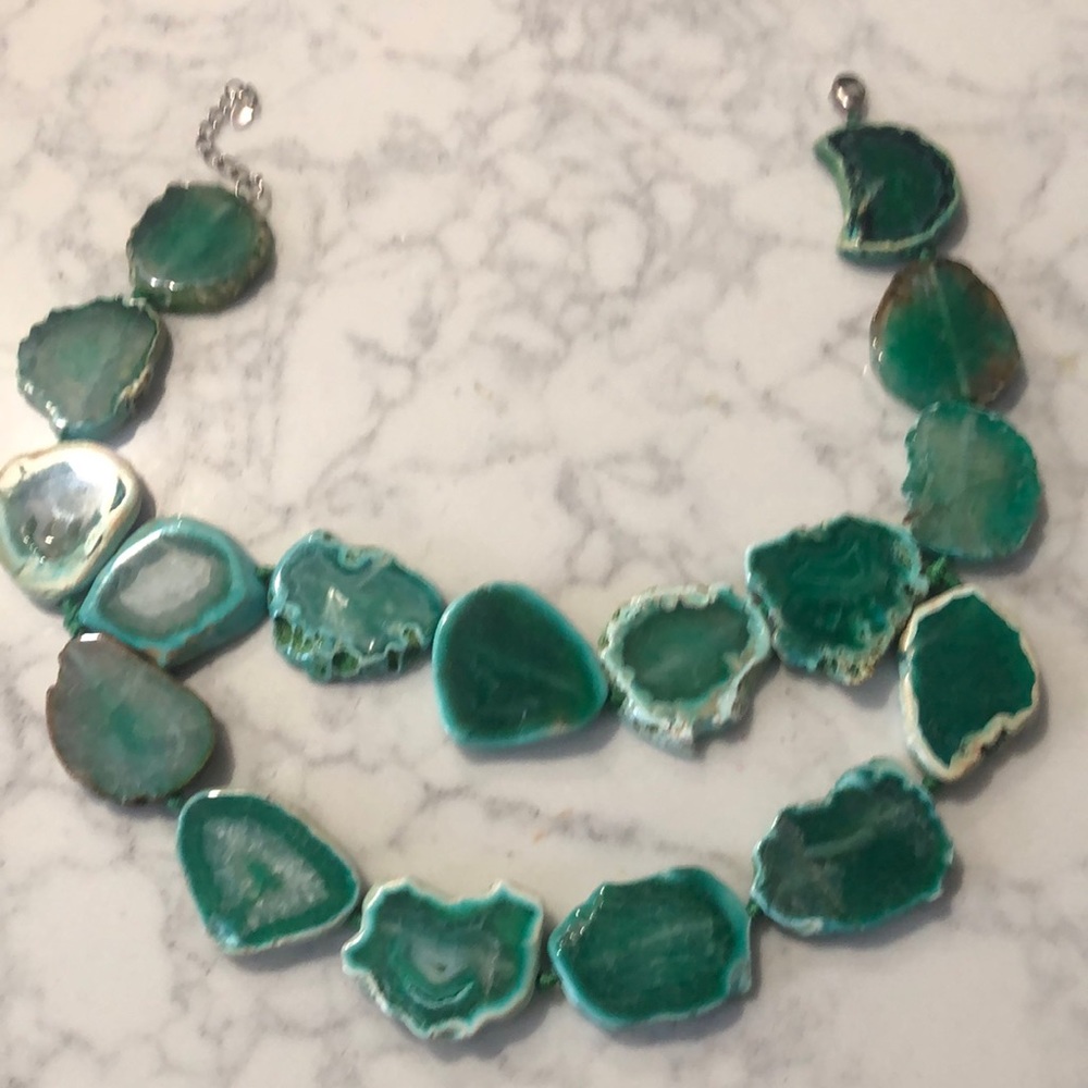 Sliced agate and Sterling silver necklace 18 to 20in